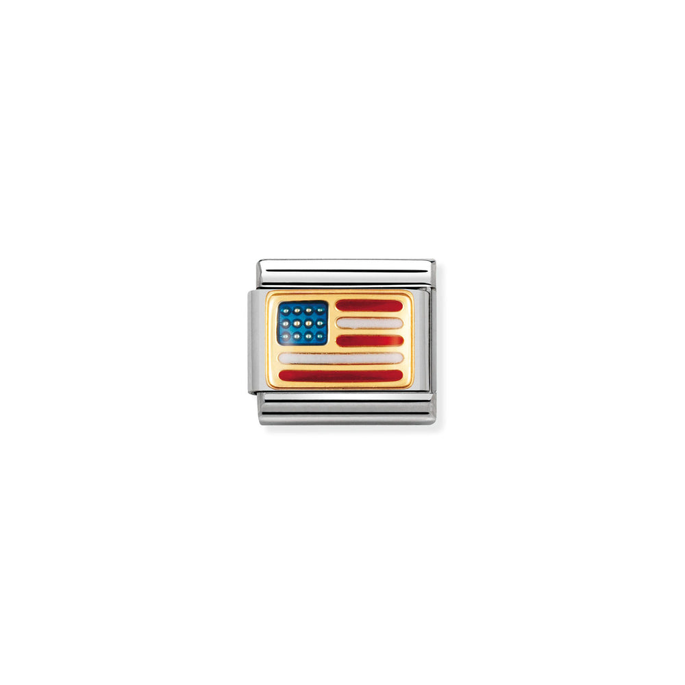 Nomination Classic Link with USA Flag in Yellow Gold Tone