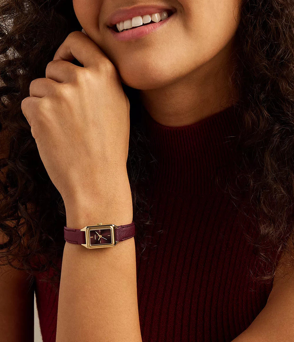 Fossil Raquel 18 mm Three-Hand Leather Watch - Burgundy