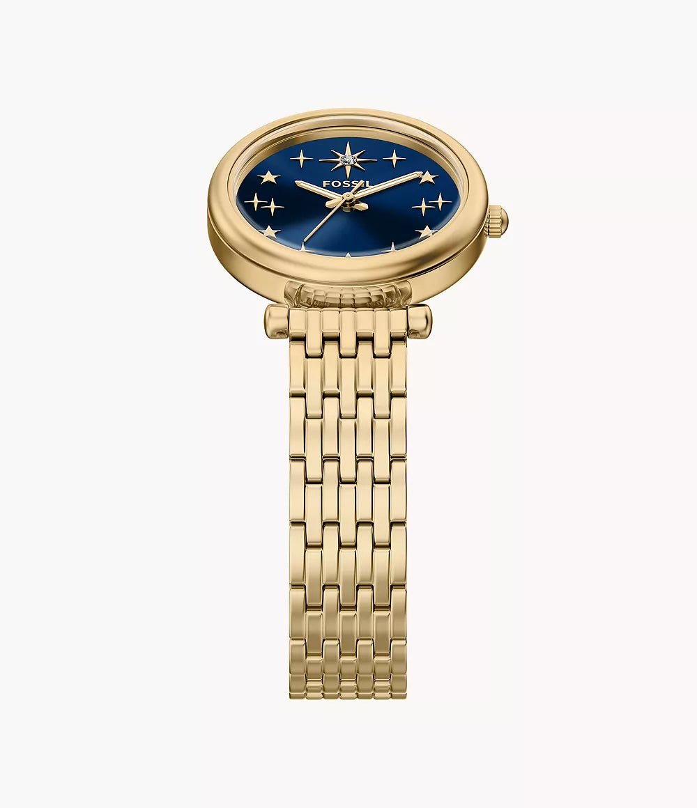 Fossil Carlie 28 mm Three-Hand Gold & Navy Watch