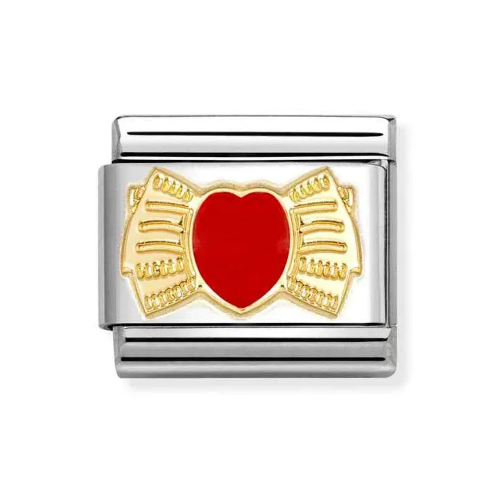 Nomination Classic Gold Red Heart Bow Charm