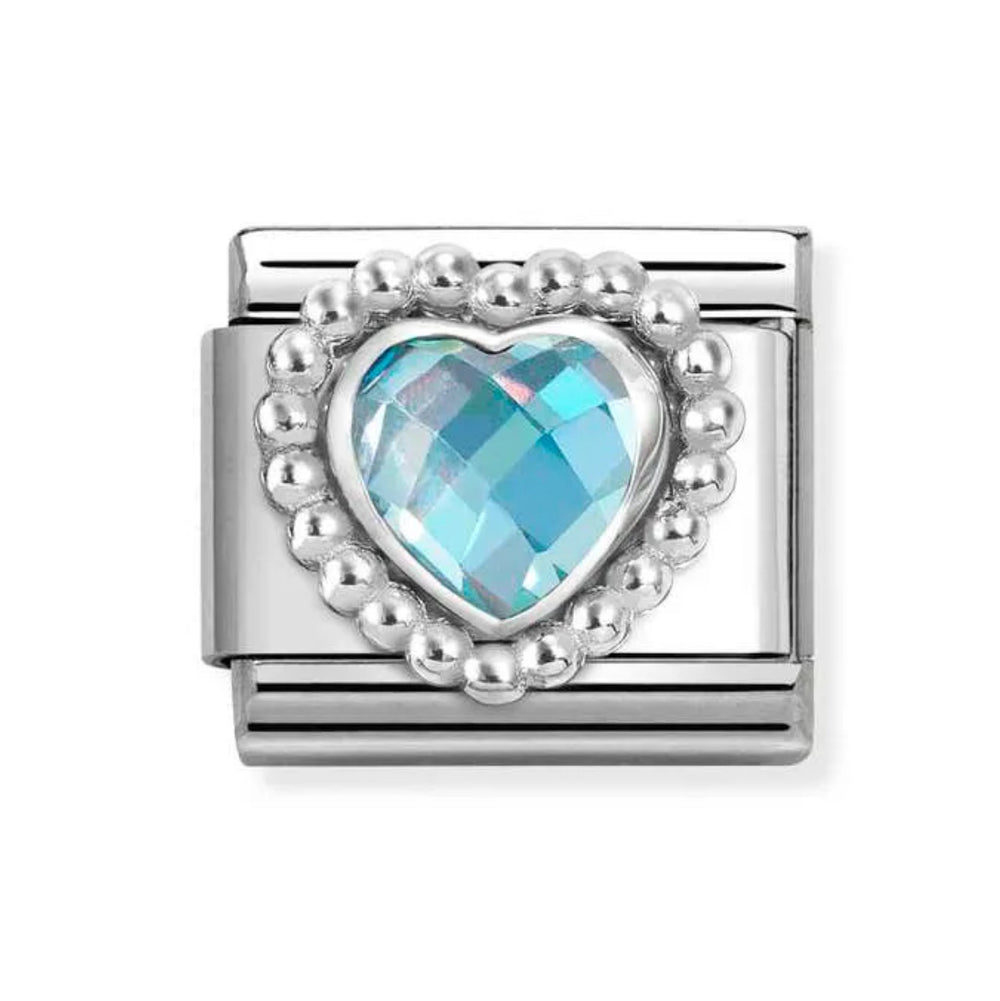 Nomination Classic Silver Beaded Blue CZ Heart Charm