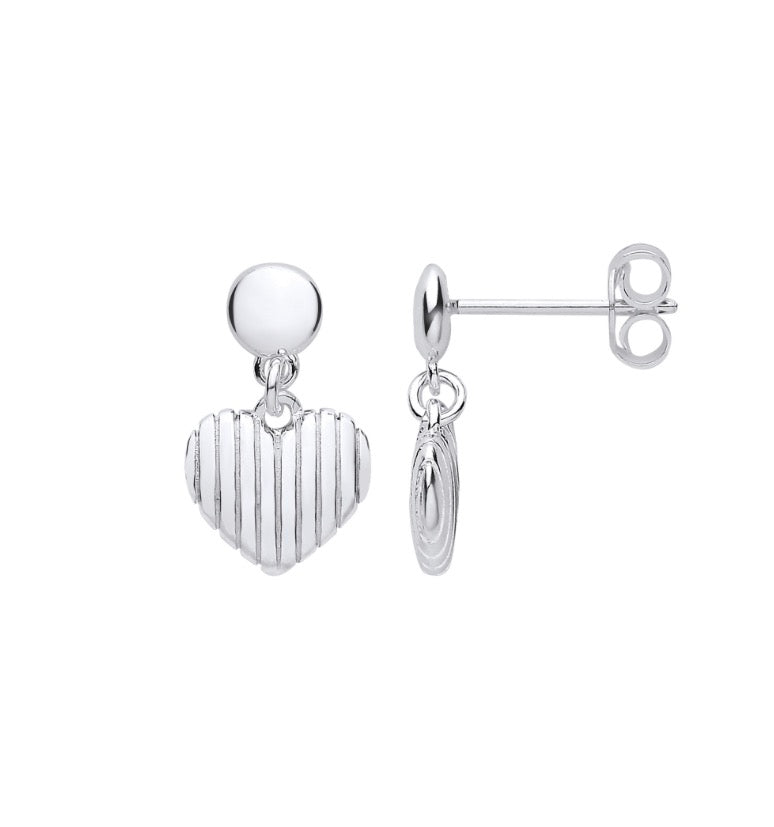 Coe & Co Silver Heart Ribbed Earrings