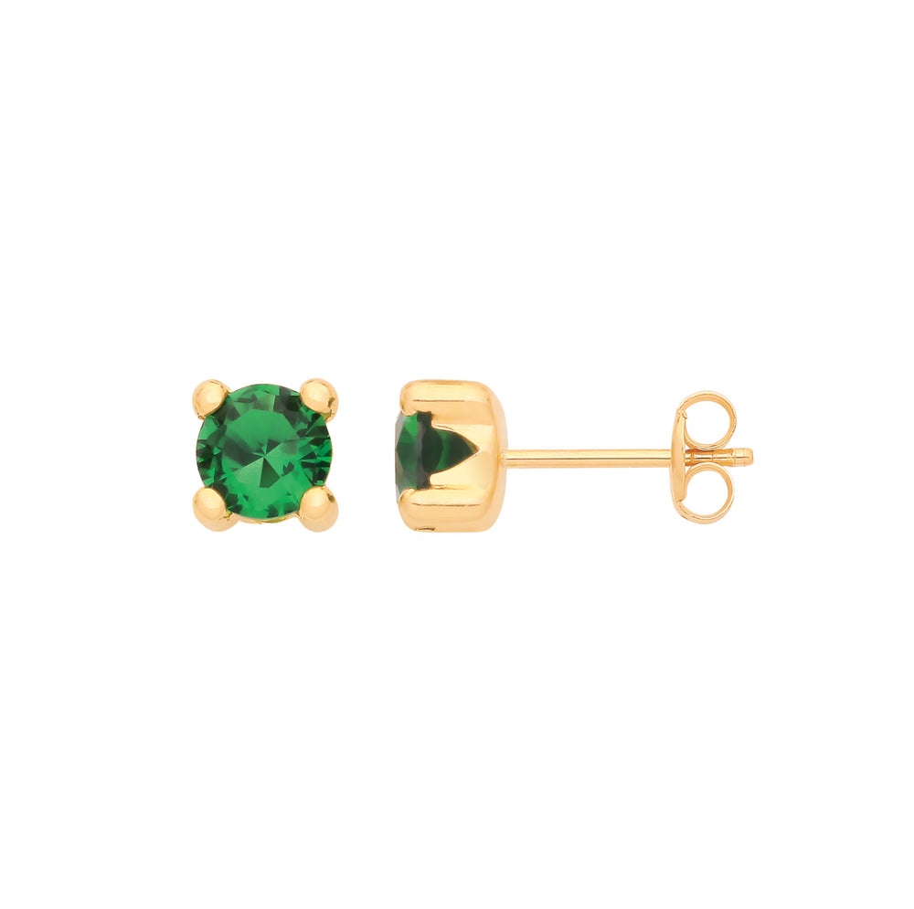 Coe & Co 9ct Yellow Gold 5mm Green CZ Stud Earrings