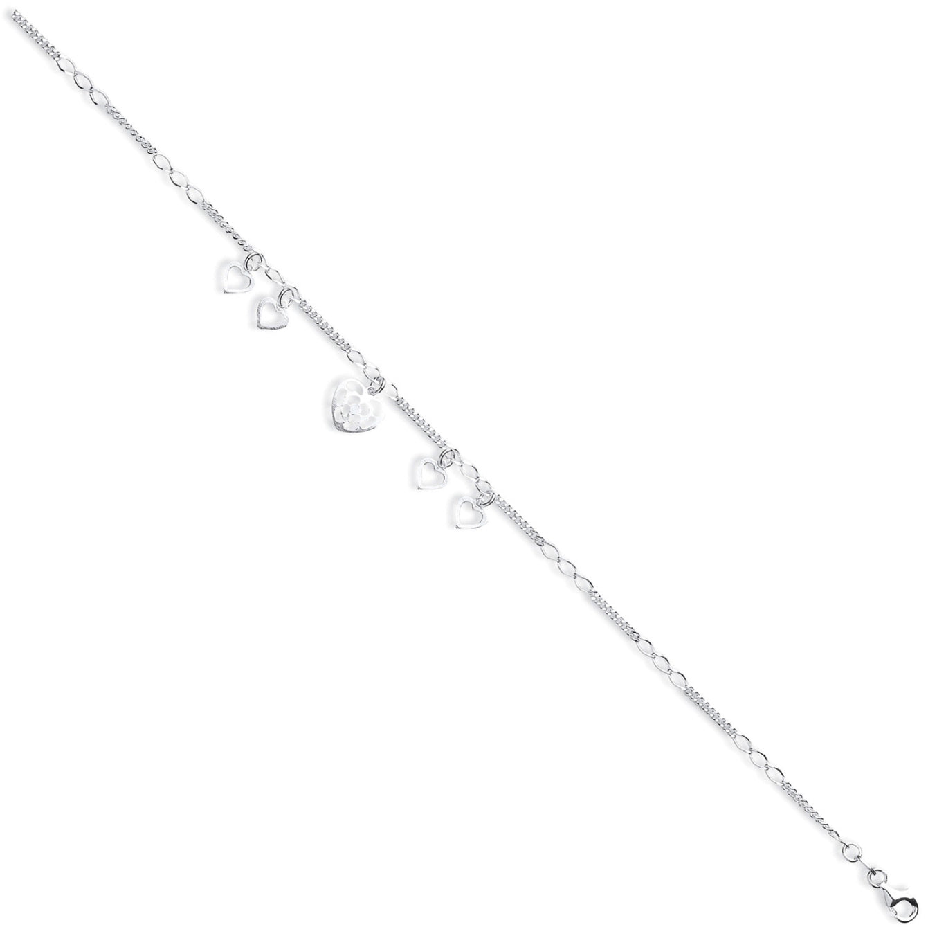 Coe & Co Sterling Silver Fancy Drop Heart Anklet