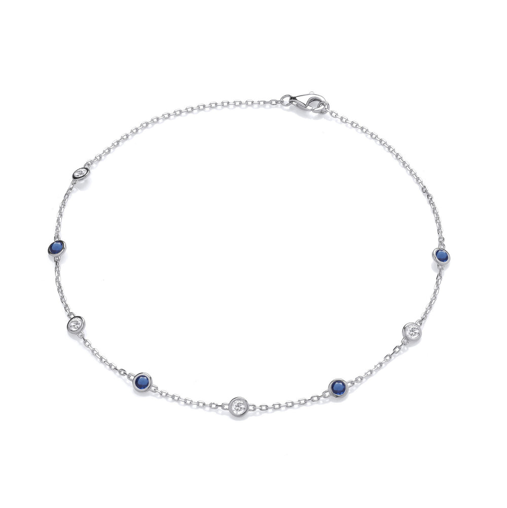 Coe & Co Sterling Silver Rubover Blue & Clear Cz's Ladies Anklet