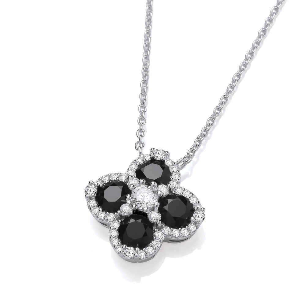 Coe & Co Black Four Leaf Clover Silver Necklace