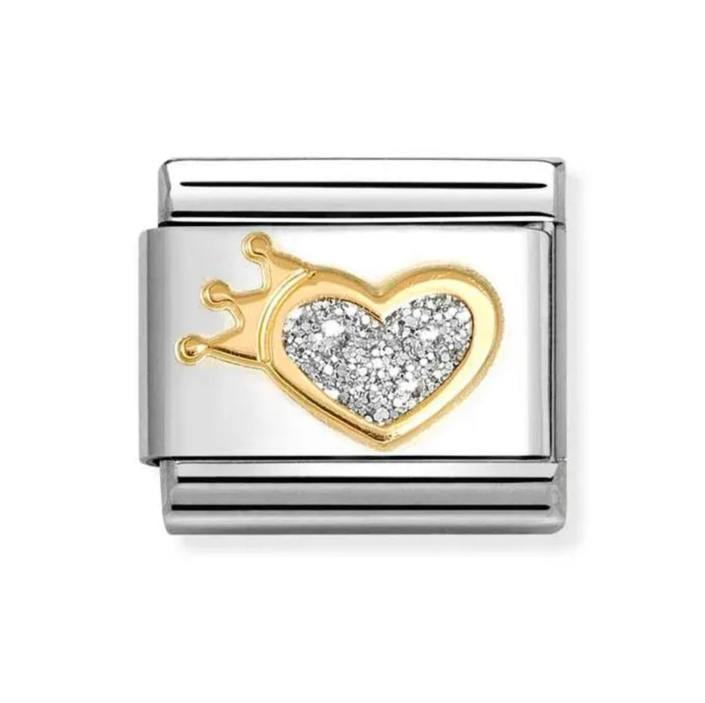 Nomination Classic Gold Glitter Heart Crown Charm