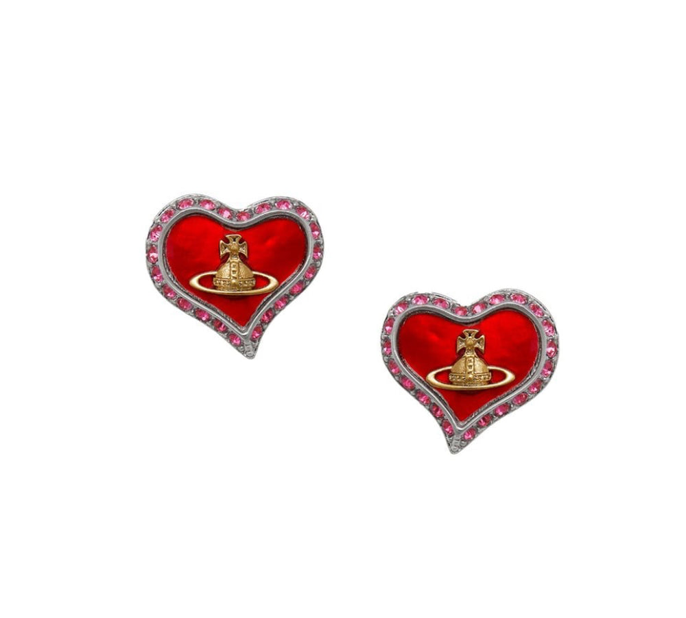 Vivienne Westwood Petra Earrings Silver Tone & Red Enamel