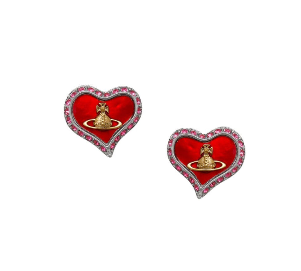 Vivienne Westwood Petra Earrings Silver Tone & Red Enamel