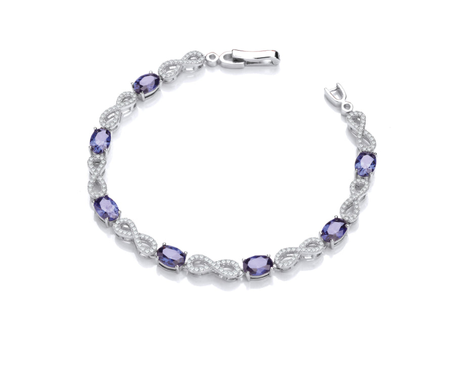 Coe & Co Infinity with Sapphire Blue Cz’s Tennis Silver Bracelet