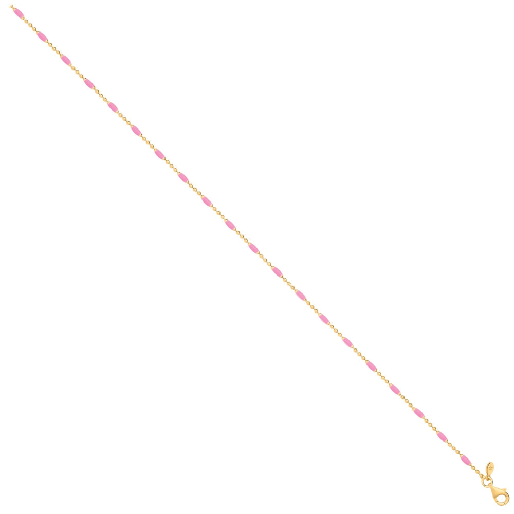 Coe & Co Yellow Gold Plated Pink Enamel Anklet