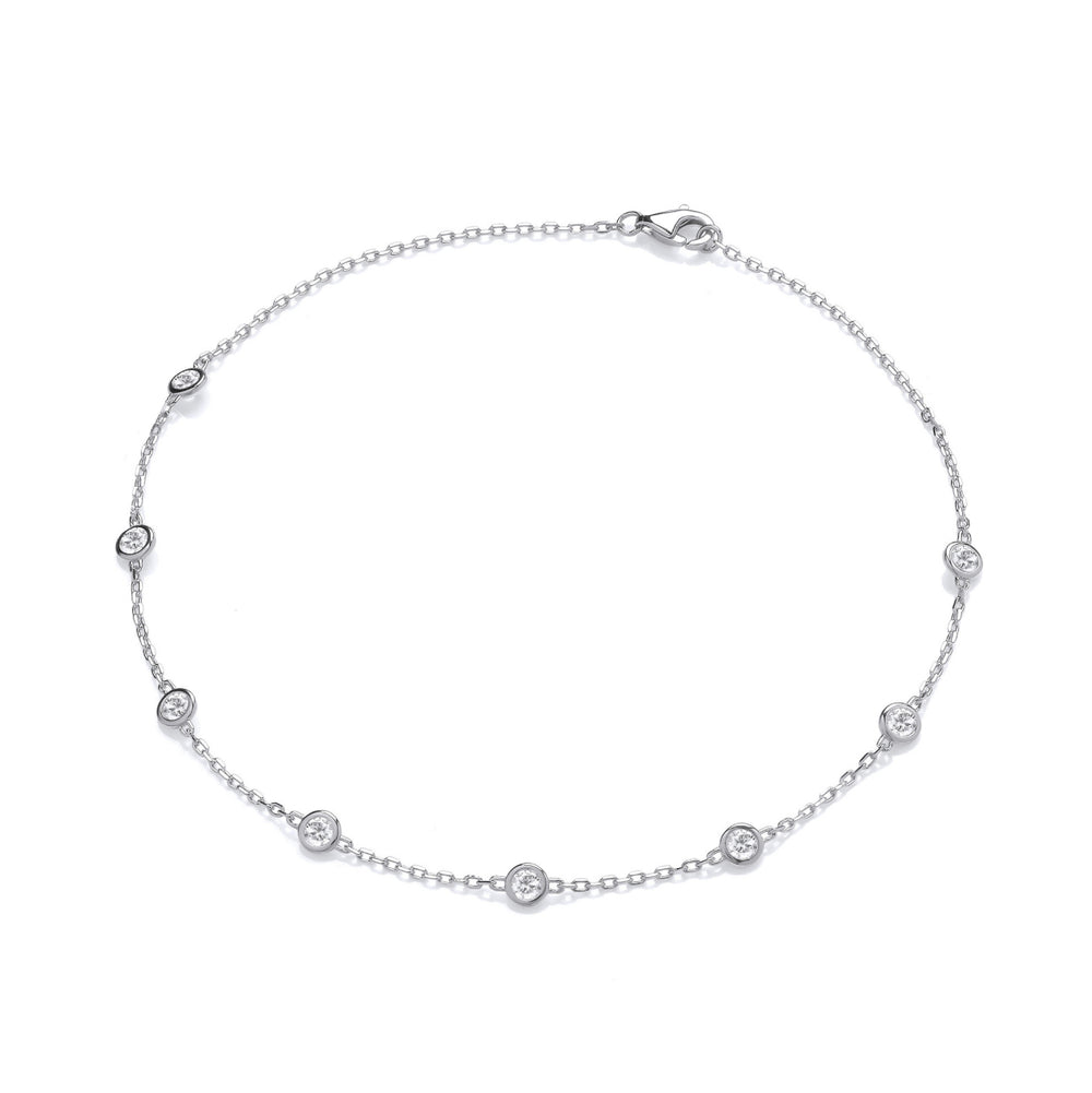 Coe & Co Sterling Silver 8 Rubover Clear Cz's Ladies Anklet