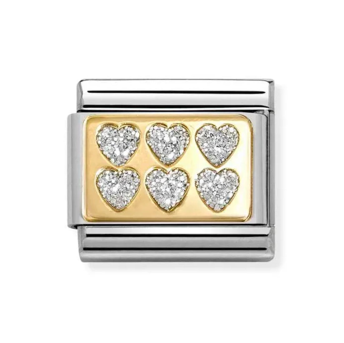 Nomination Classic Gold Glitter Silver Hearts Charm