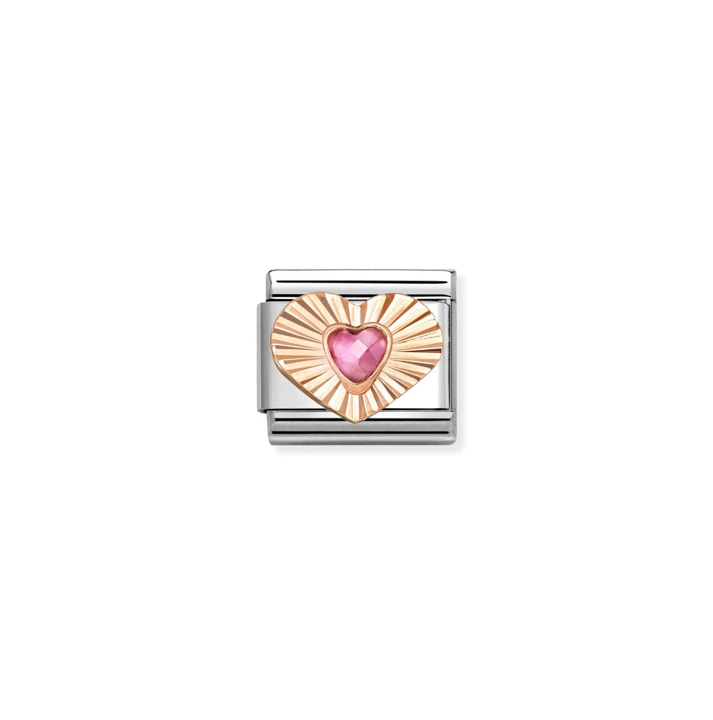 Nomination Classic Link Heart with Etched Detail and Pink Heart