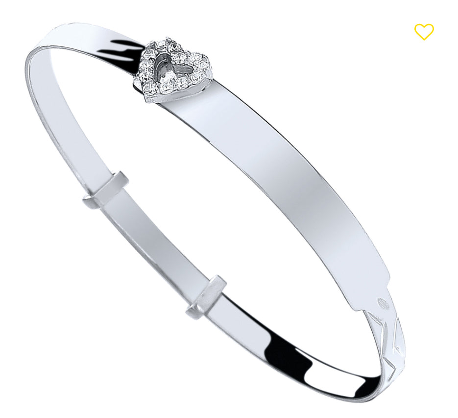 Coe and Co Sterling Silver Baby Bangle with Cz Heart