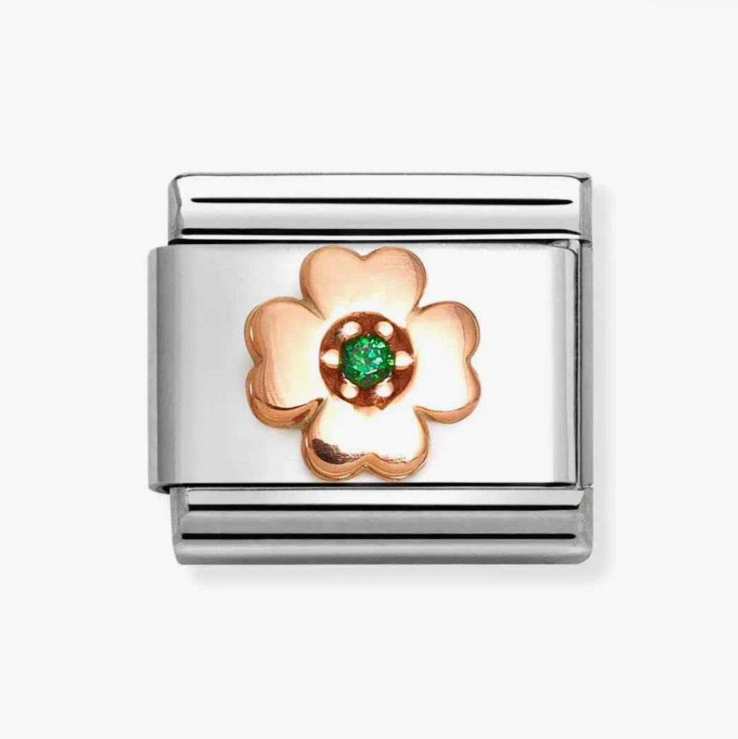 Nomination Classic Link Four-Leaf Clover with Green CZ