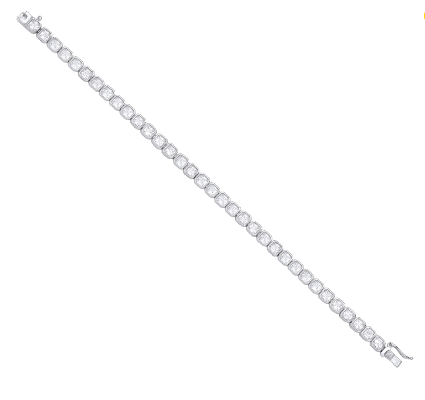 Coe & Co Silver Princess Cut Rubover Tennis Bracelet