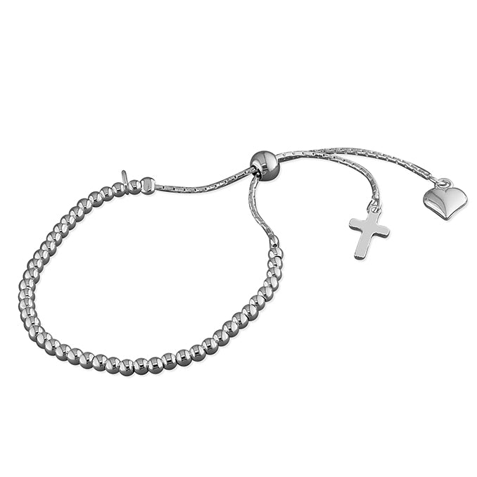 Coe & Co Sterling Silver Cross and Heart Slider Bracelet