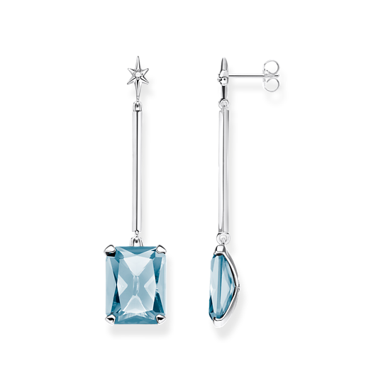 Thomas Sabo Earrings with Aquamarine-Coloured Stone and Star Silver
