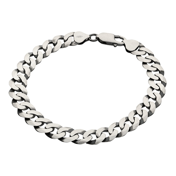 Coe & Co Sterling Silver Men's Oxidised Flat Curb Bracelet 21cm