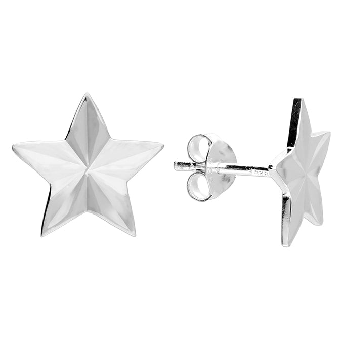 Coe & Co Sterling Silver Diamond Cut Star Stud Earrings