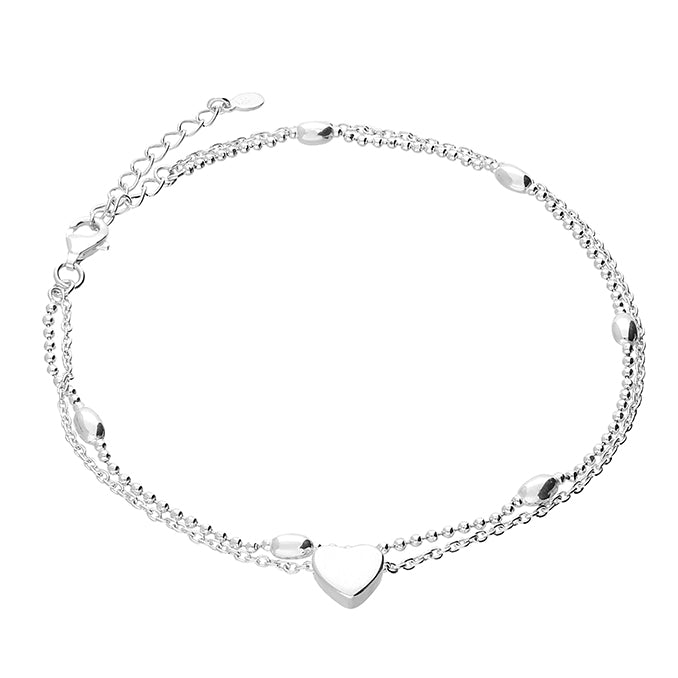 Coe & Co Sterling Silver Beaded Heart Charm Anklet