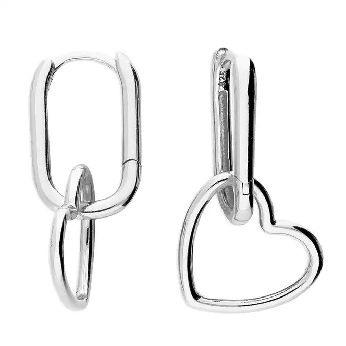 Coe & Co Silver Open Heart Charm 'U' Shaped Hoop Earrings