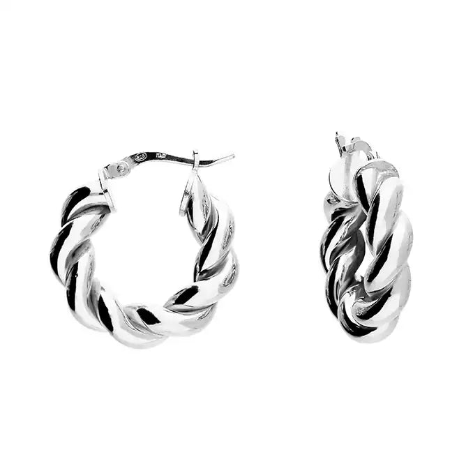 Coe & Co Silver Deep Twist Creole Hoop Earrings 20mm