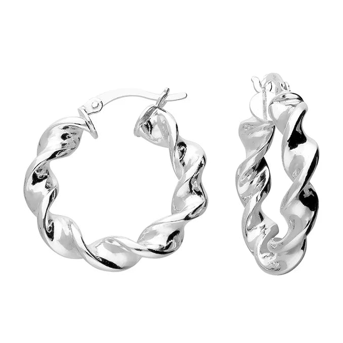 Coe & Co Silver Ribbon Twist Creole Hoop Earrings 25mm