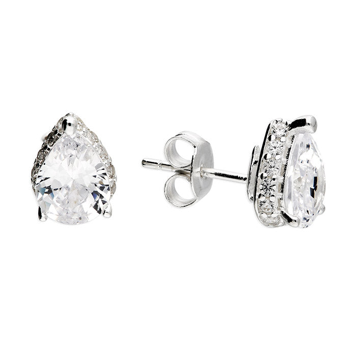 Coe & Co Sterling Silver White cz Pear Collar Stud Earring