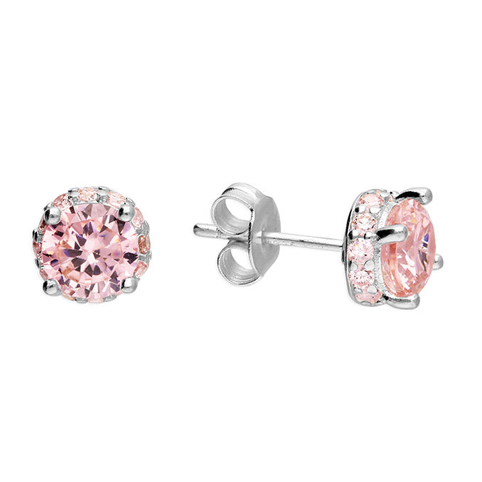 Coe & Co Sterling Silver 6mm Pink cz round collar stud Earring