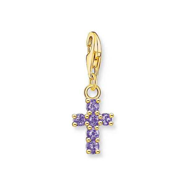 Thomas Sabo Purple CZ Cross Yellow Gold Plated Charm