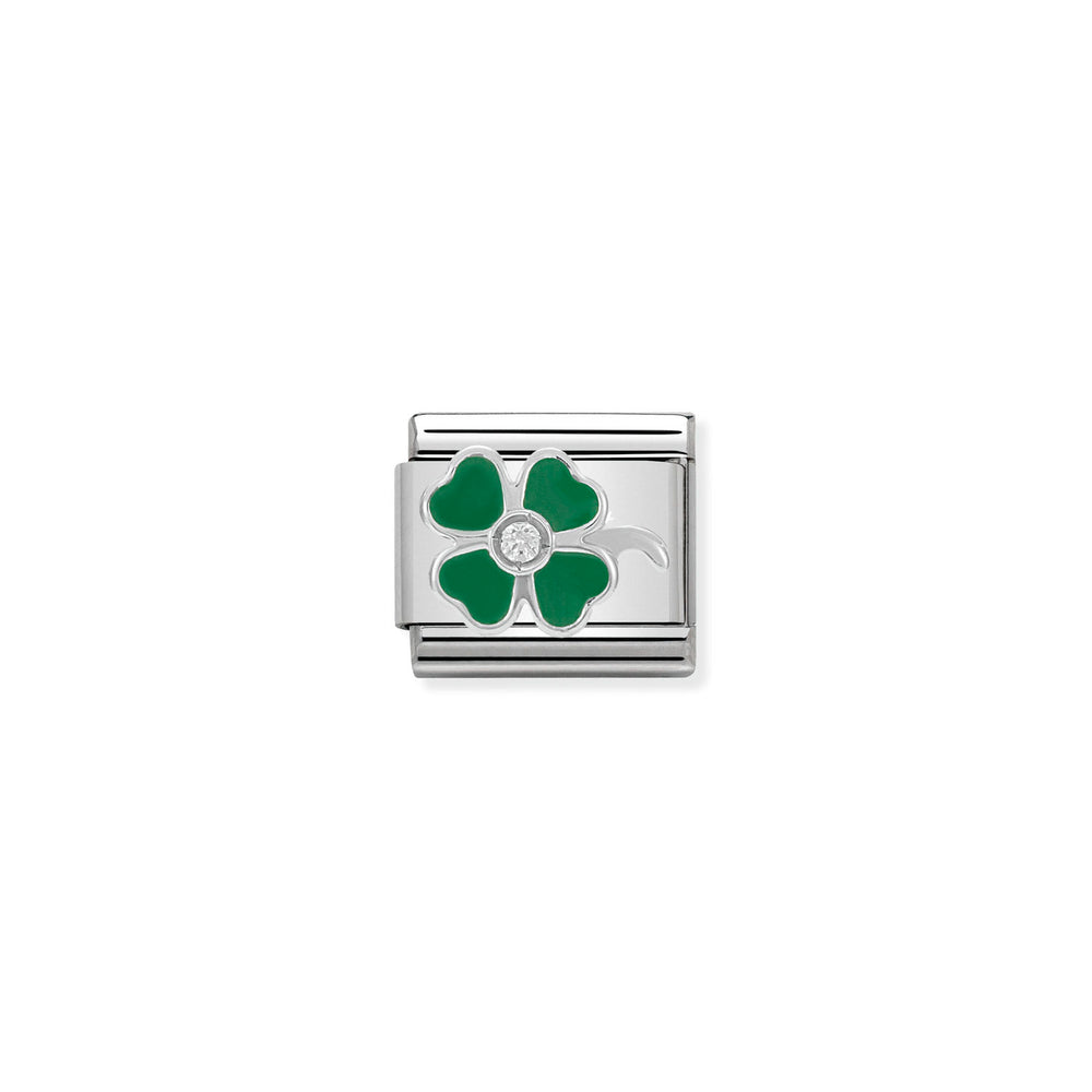 Nomination Classic Link Green Four-Leaf Clover with CZ