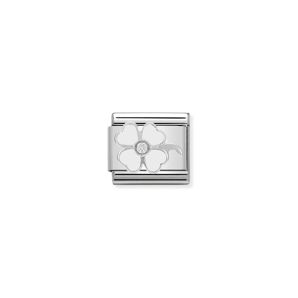 Nomination Classic Link White Four-Leaf Clover with CZ
