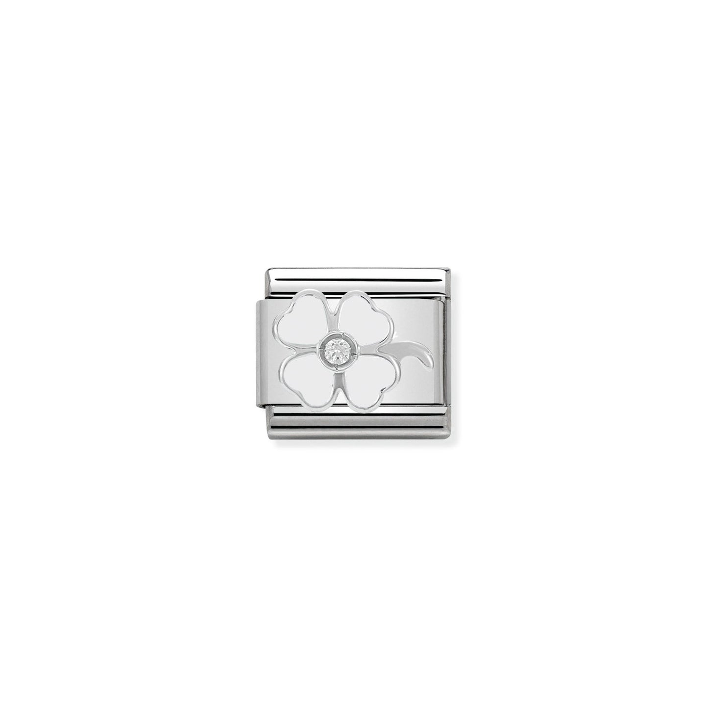 Nomination Classic Link White Four-Leaf Clover with CZ
