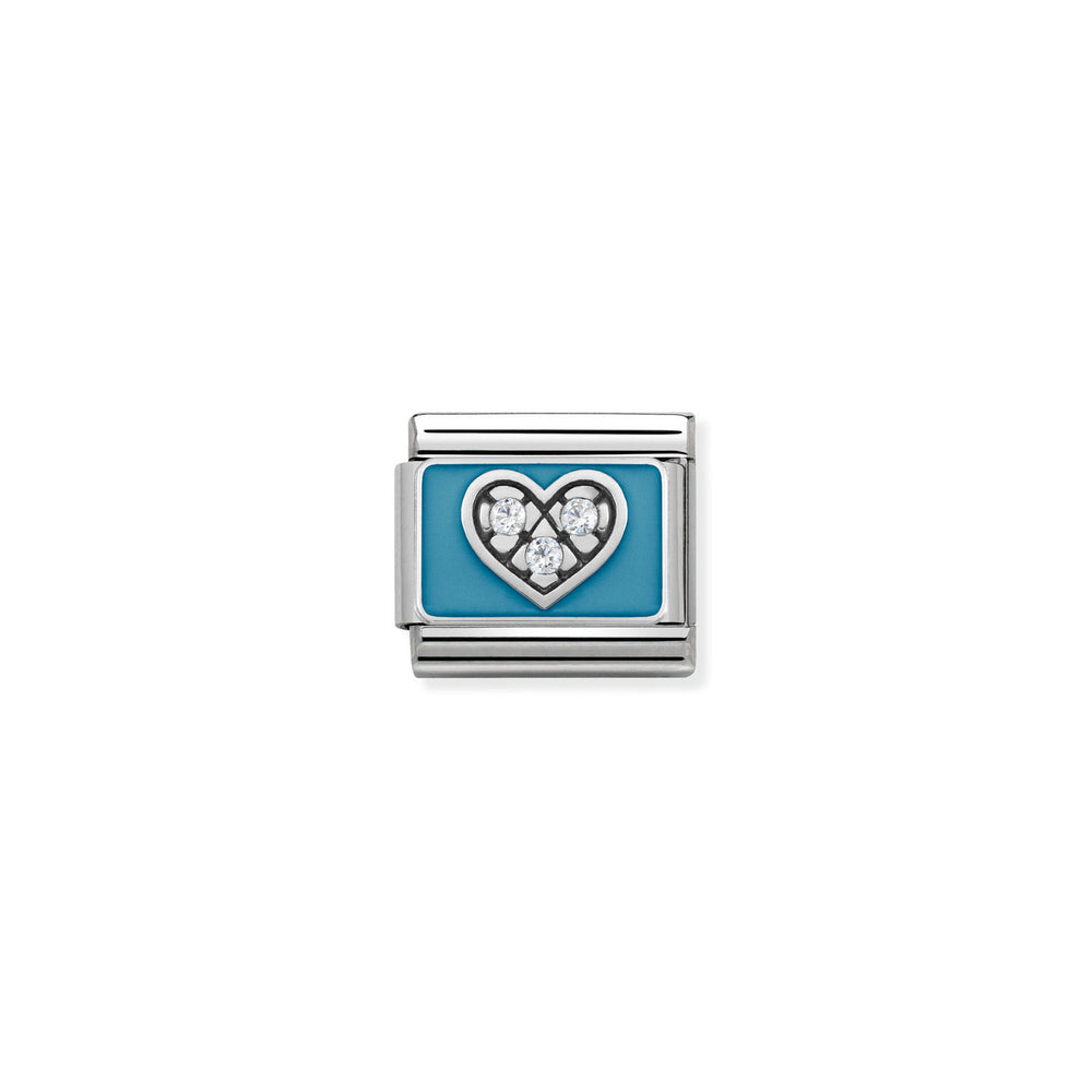 Nomination Classic Link with Blue Plate & CZ Heart