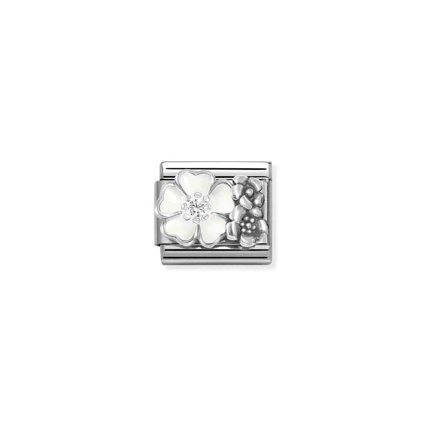 Nomination Classic Link Flowers with White Enamel and CZ