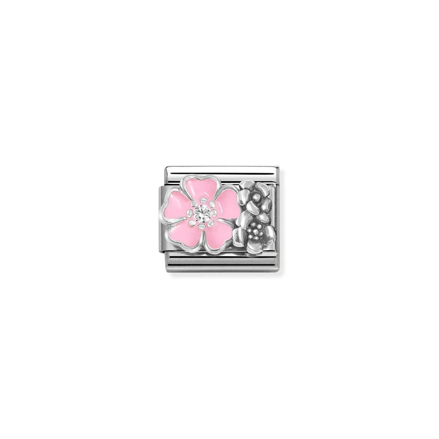 Nomination Classic Link Flower Pink Enamel and CZ