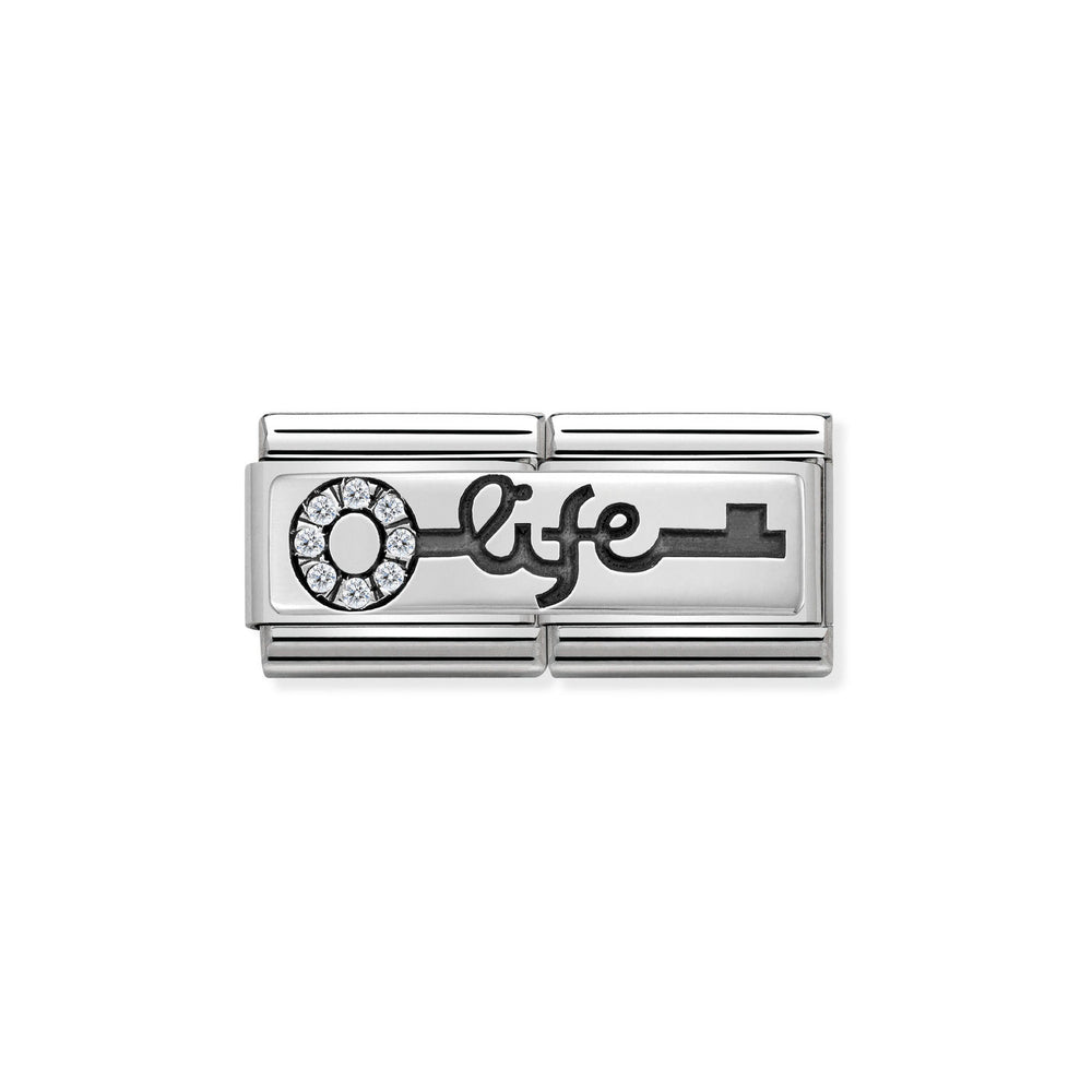 Nomination Double Link with CZ Key With 'Life'