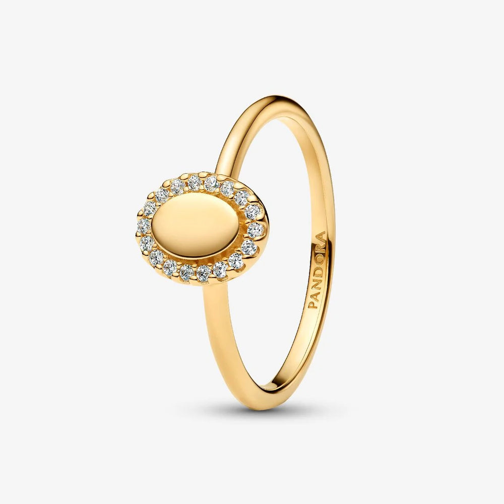 Pandora Engravable 14k gold-plated ring with clear cubic zirconia