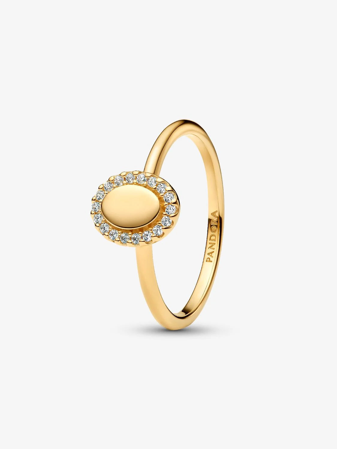 Pandora Engravable 14k gold-plated ring with clear cubic zirconia