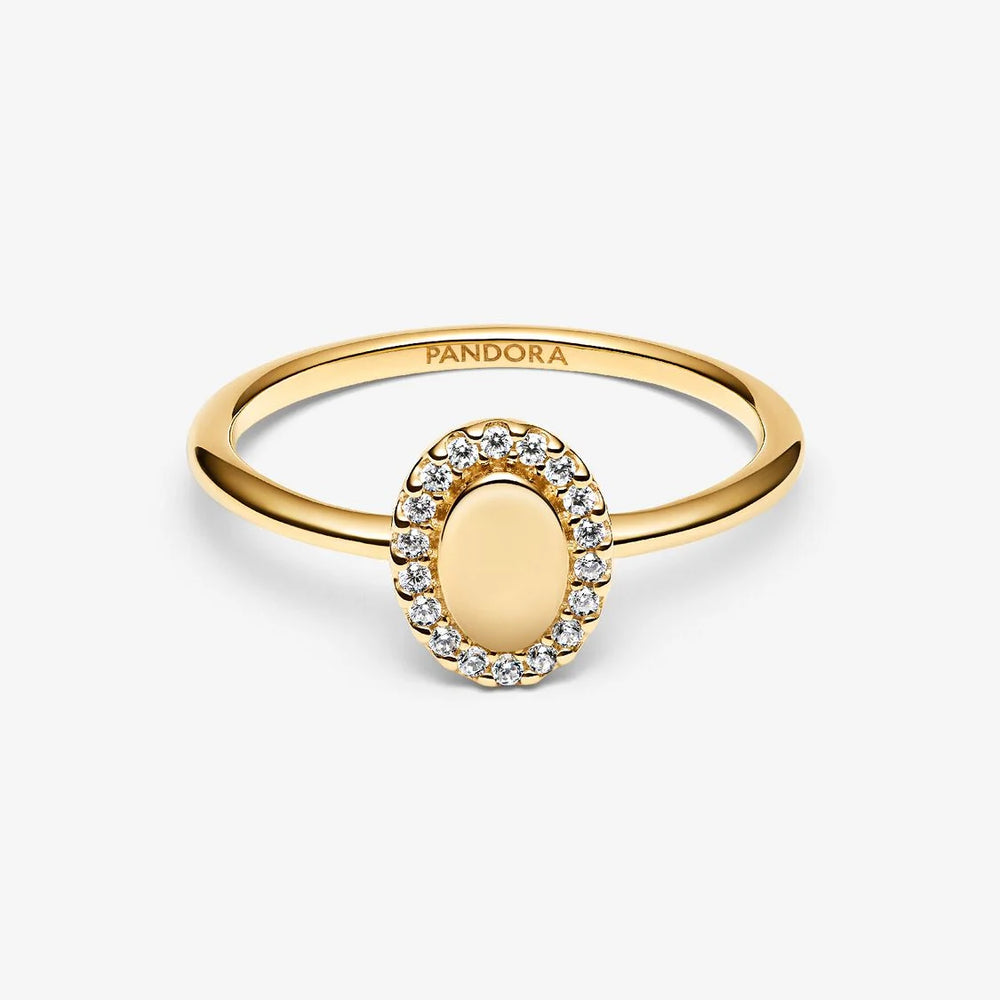 
                      
                        Pandora Engravable 14k gold-plated ring with clear cubic zirconia
                      
                    
