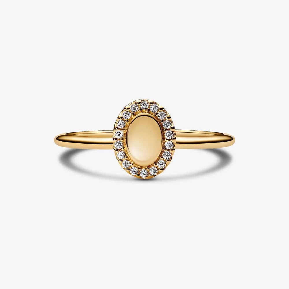 
                      
                        Pandora Engravable 14k gold-plated ring with clear cubic zirconia
                      
                    