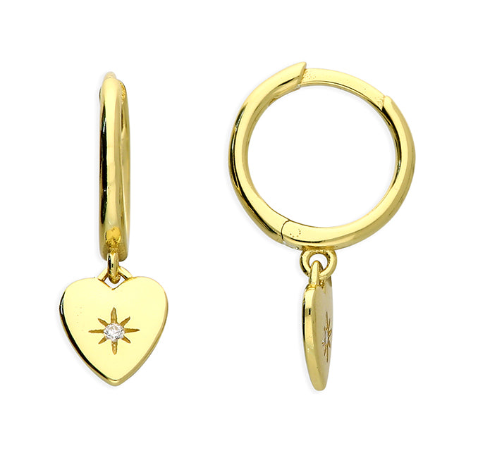 Coe & Co Gold Plated Starburst Heart Drop Huggie Hoops