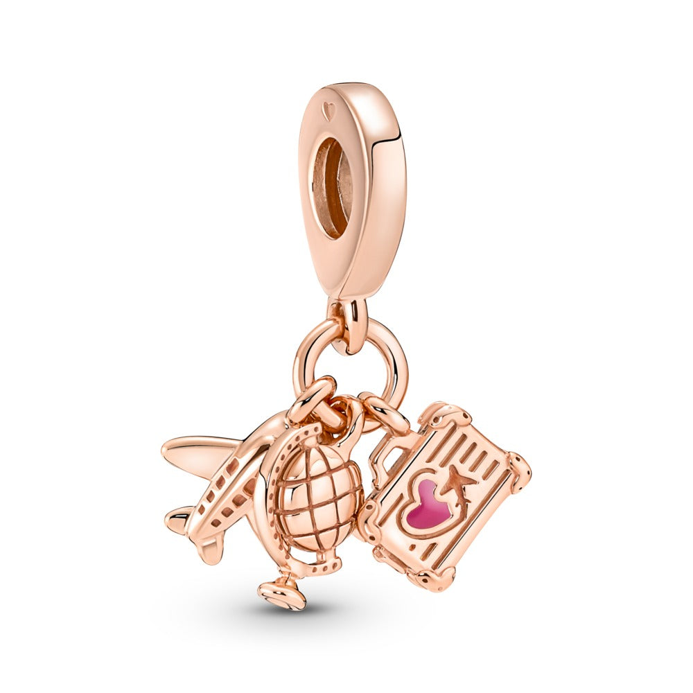 Pandora Airplane, Globe And Suitcase 14K Rose Gold-Plated