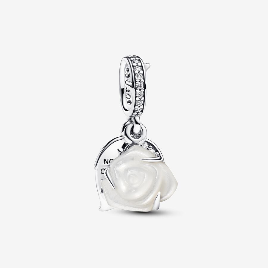 Pandora White Rose in Bloom Double Dangle Charm