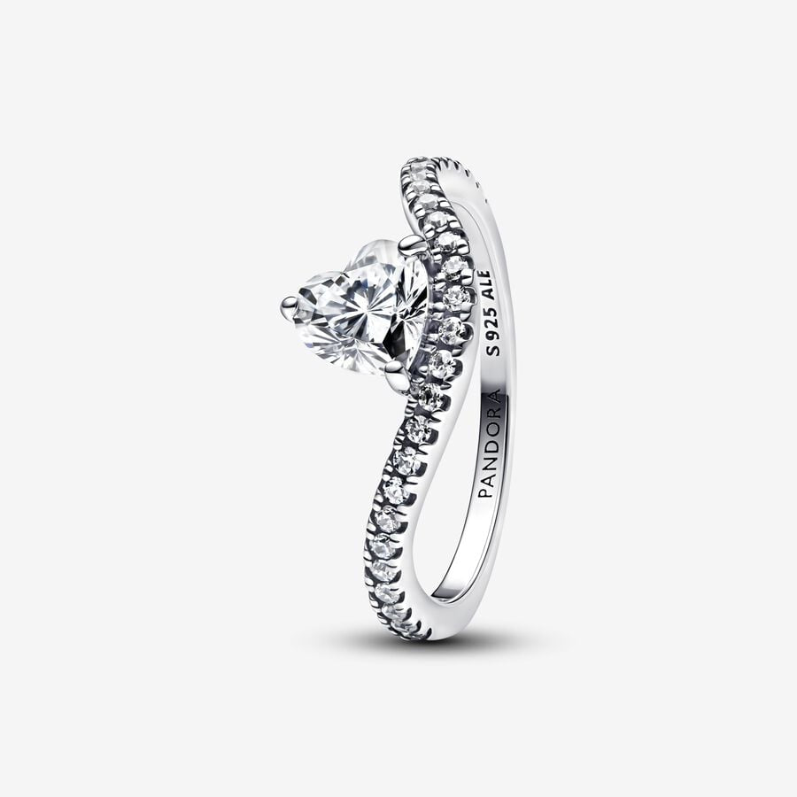 Pandora Wavy Pavé Heart Ring