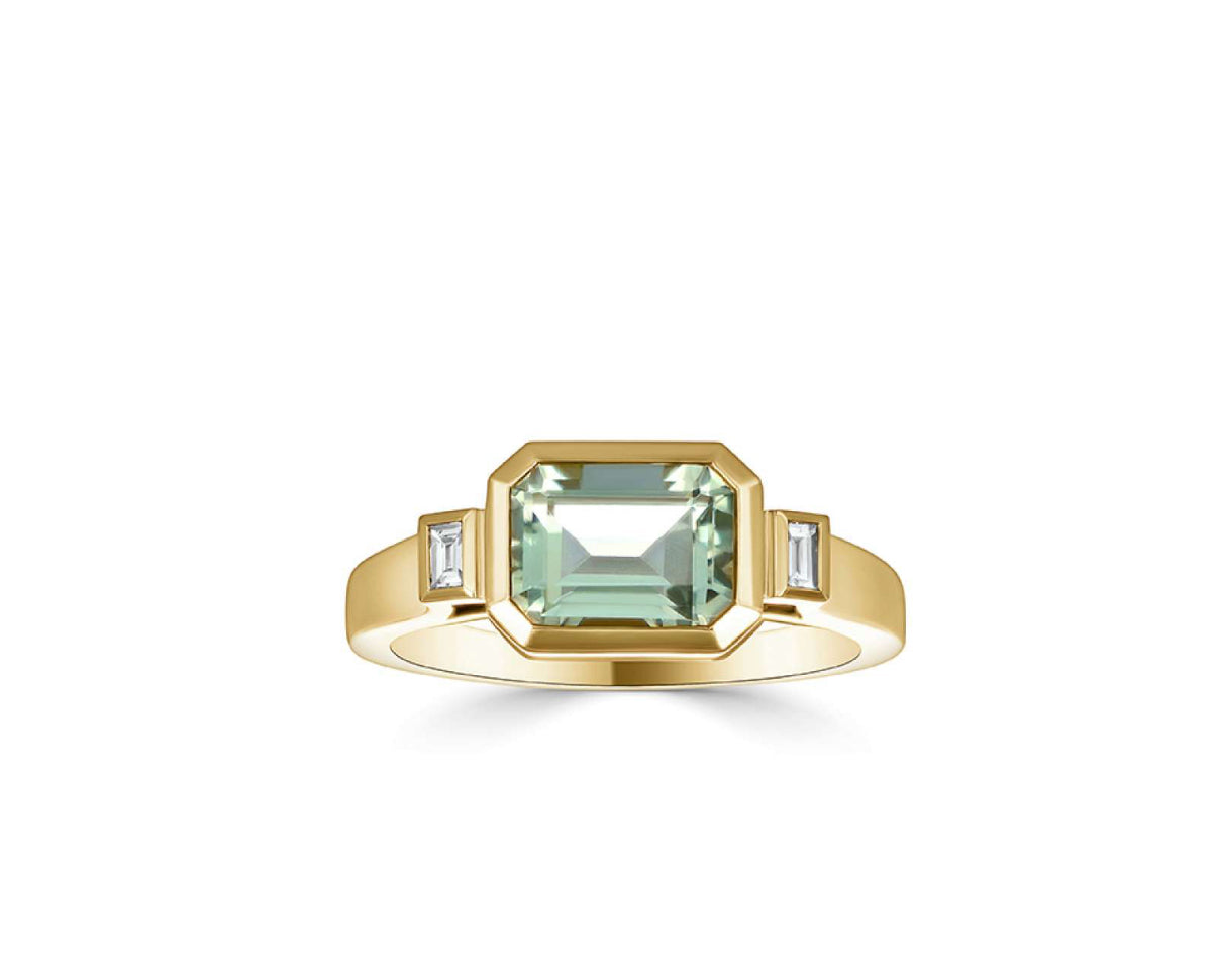 18ct Yellow Gold 1.37ct Green Amethyst & 0.10ct Diamond Ring