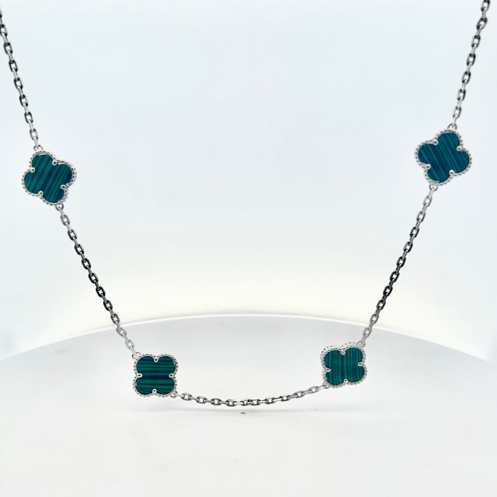 Silver Green Four Leaf Clover 17" Necklace
