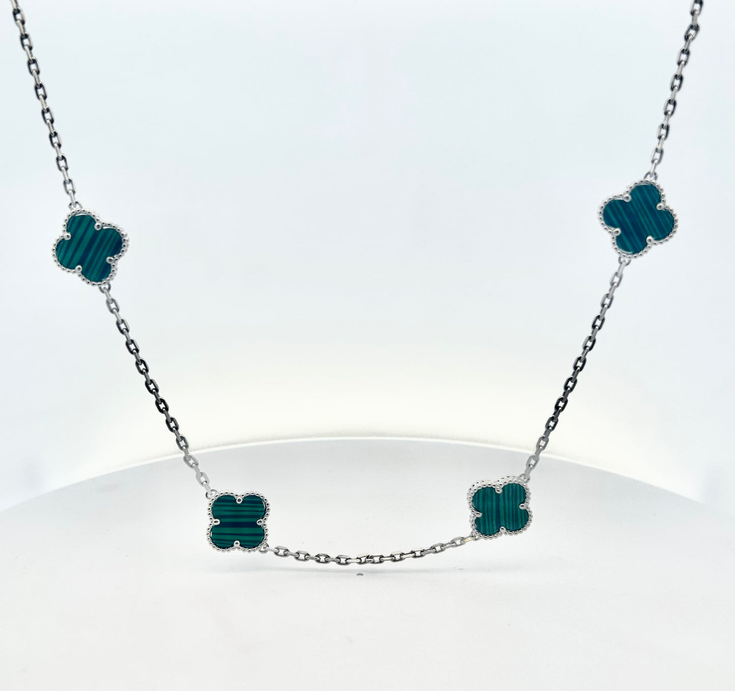 Silver Green Four Leaf Clover 17" Necklace